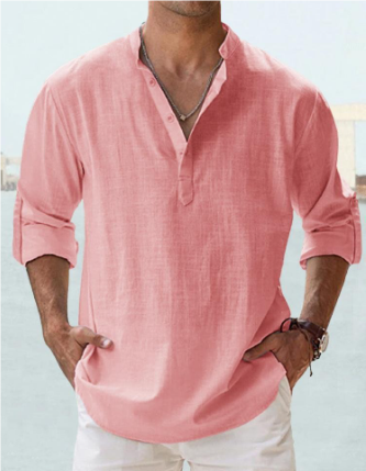Chemise homme manches longues, lin coton.  Coupe élégante et classique. Confort et style.