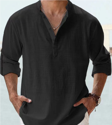 Chemise homme manches longues, lin coton.  Coupe élégante et classique. Confort et style.