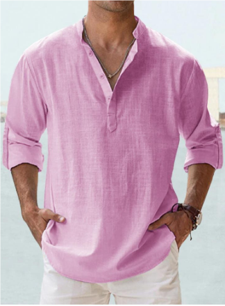 Chemise homme manches longues, lin coton.  Coupe élégante et classique. Confort et style.