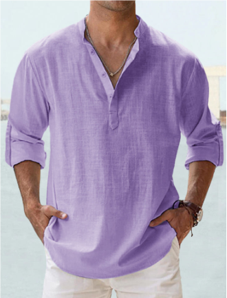 Chemise homme manches longues, lin coton.  Coupe élégante et classique. Confort et style.