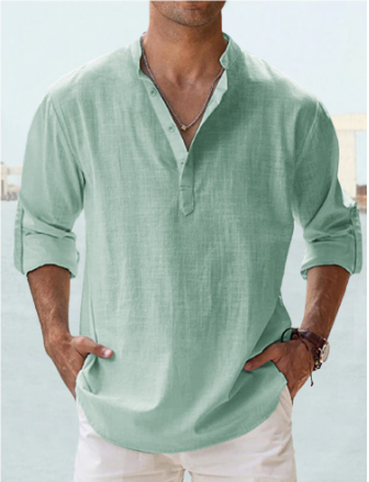 Chemise homme manches longues, lin coton.  Coupe élégante et classique. Confort et style.