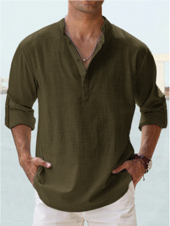 Chemise homme manches longues, lin coton.  Coupe élégante et classique. Confort et style.