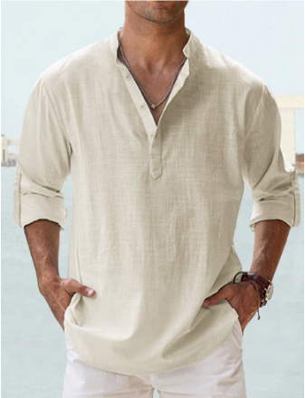 Chemise homme manches longues, lin coton.  Coupe élégante et classique. Confort et style.