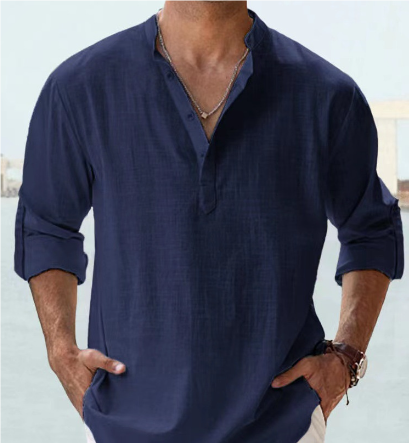 Chemise homme manches longues, lin coton.  Coupe élégante et classique. Confort et style.