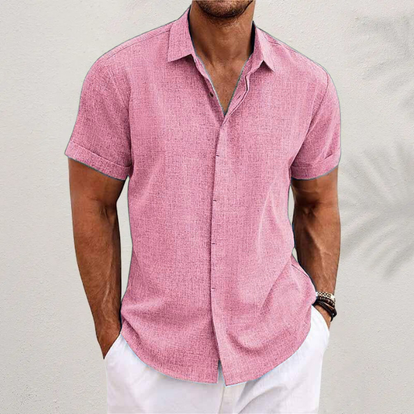 "Chemise homme moderne, manches courtes, style décontracté, coton-lin, idéale été, élégance et confort"