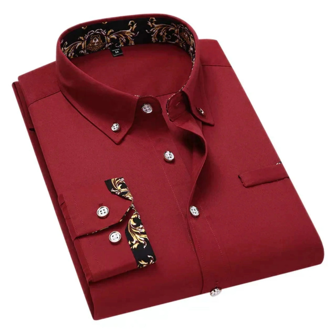 "Chemise homme moderne, manches longues, coupe ajustée, détails raffinés, idéale bureau et sorties décontractées"