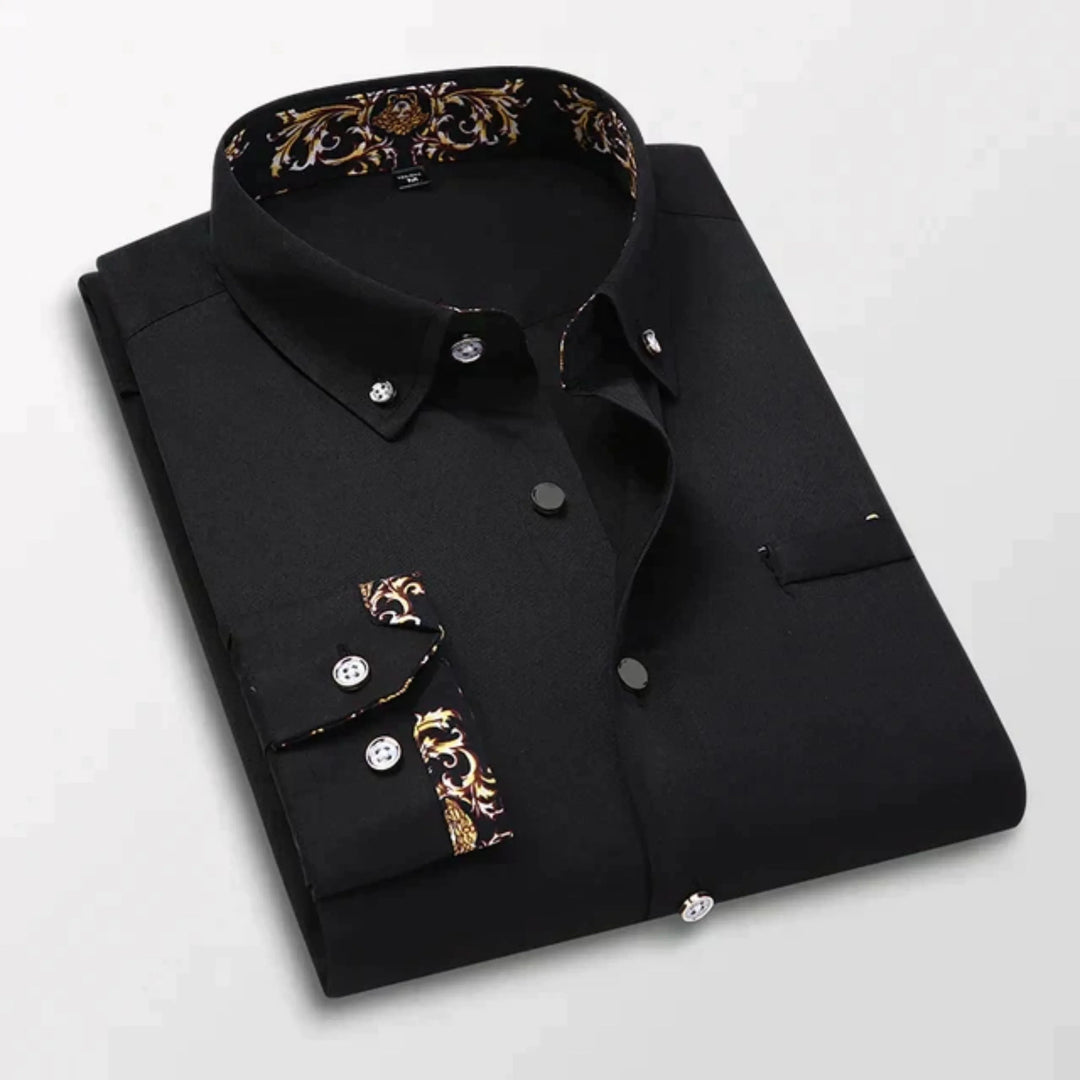 "Chemise homme moderne, manches longues, coupe ajustée, détails raffinés, idéale bureau et sorties décontractées"