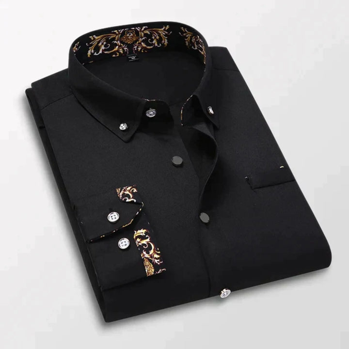 "Chemise homme moderne, manches longues, coupe ajustée, détails raffinés, idéale bureau et sorties décontractées"
