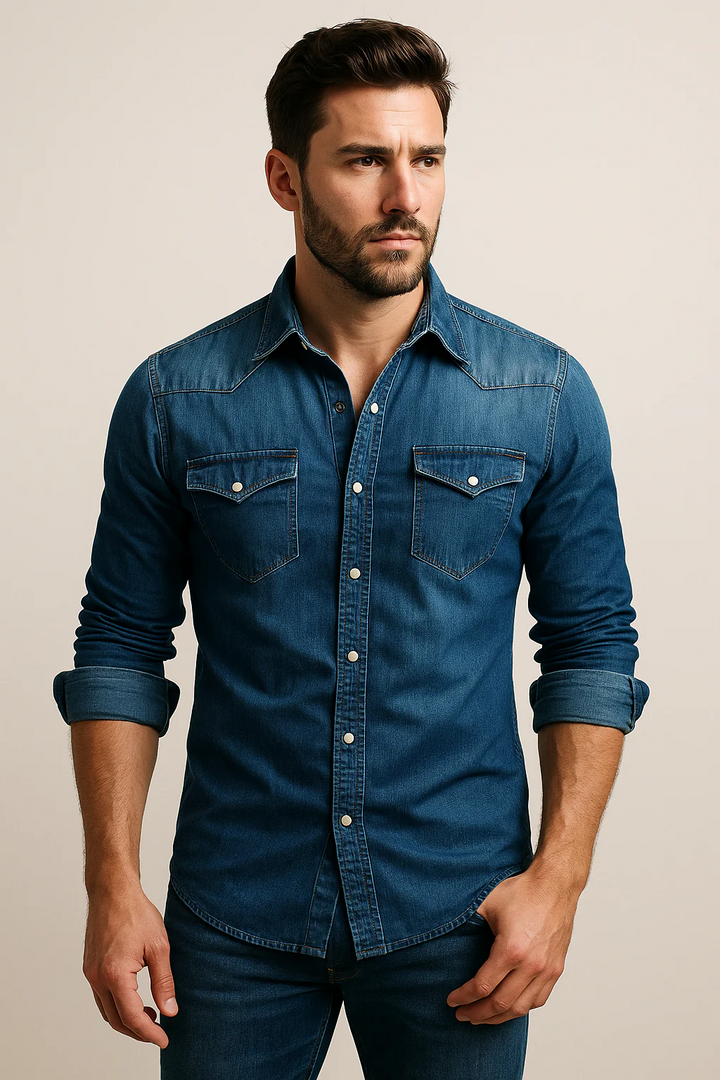 Chemise homme slim fit moderne à manches longues, élégante et confortable, idéale pour le bureau ou une soirée.