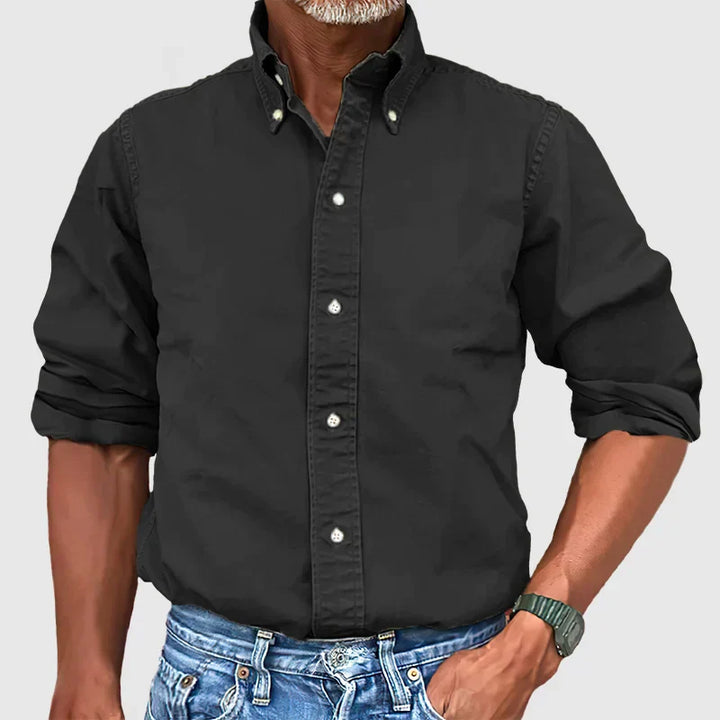 "Chemise homme vintage délavée, manches longues, style rétro, élégante et confortable."