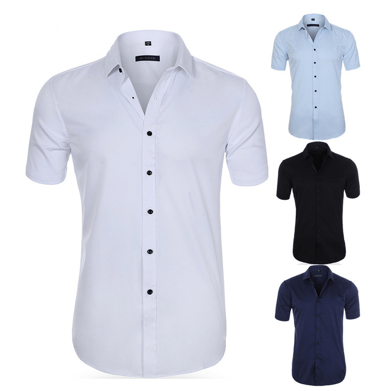 "Chemise infroissable élastique homme, blanche, manches longues, légère, respirante pour confort optimal."