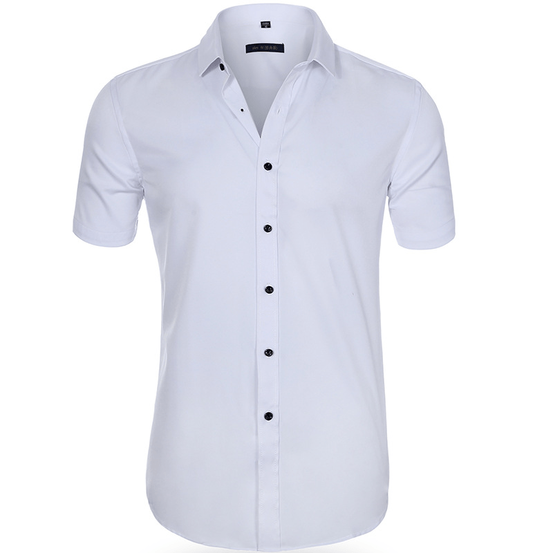 "Chemise infroissable élastique homme, blanche, manches longues, légère, respirante pour confort optimal."