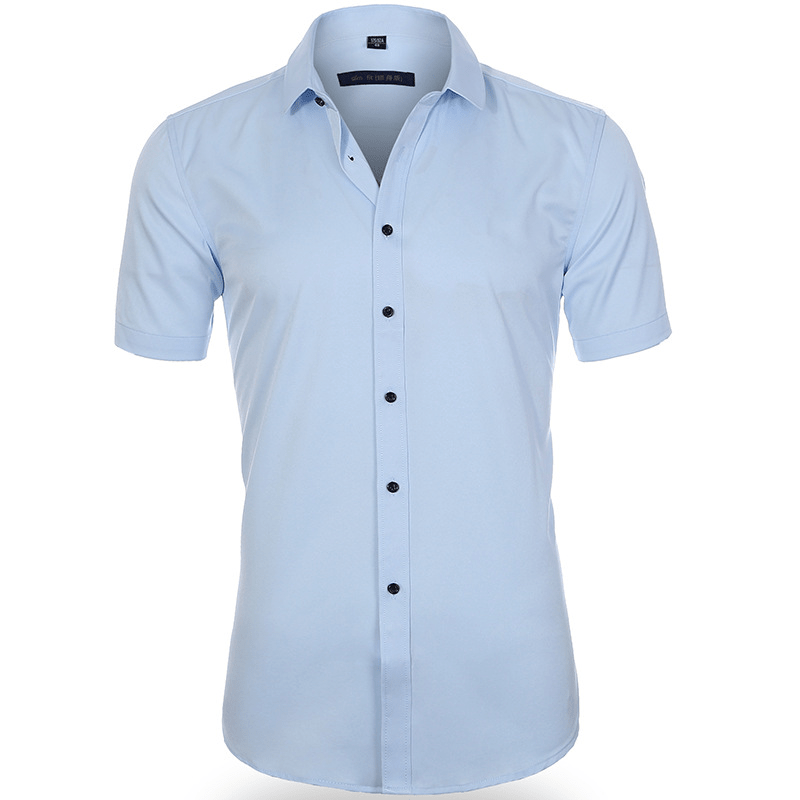 "Chemise infroissable élastique homme, blanche, manches longues, légère, respirante pour confort optimal."