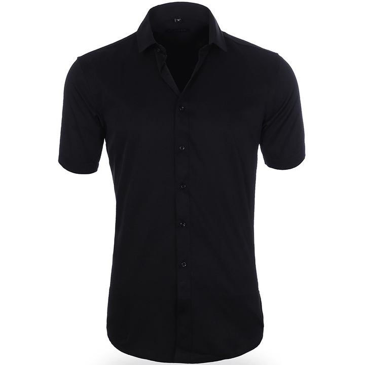 "Chemise infroissable élastique homme, blanche, manches longues, légère, respirante pour confort optimal."