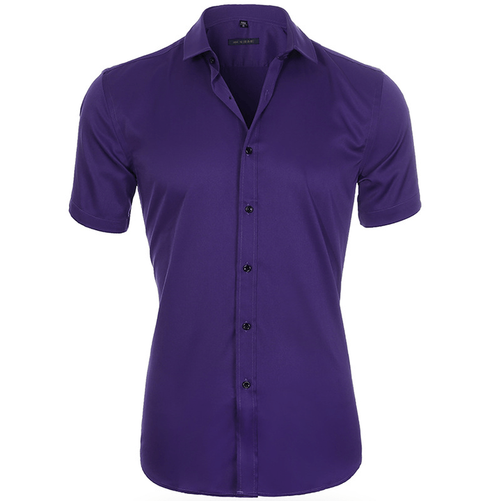 "Chemise infroissable élastique homme, blanche, manches longues, légère, respirante pour confort optimal."