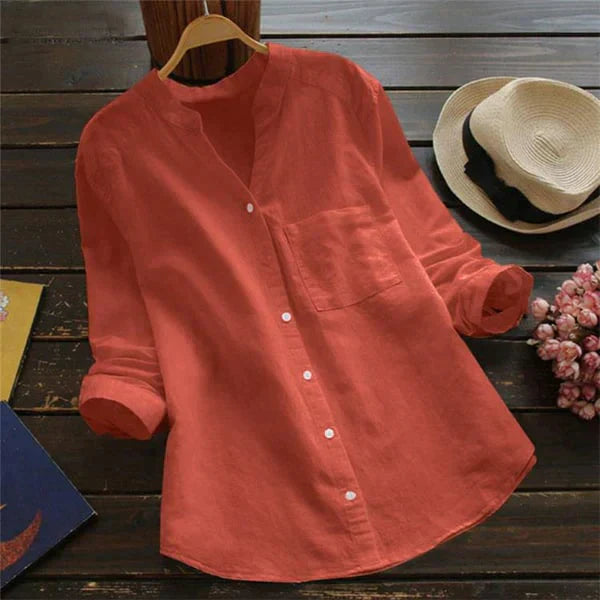 Chemise lin coton femme, coupe décontractée, style élégant.  Texture naturelle, idéale été.