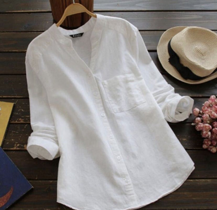 Chemise lin coton femme, coupe décontractée, style élégant.  Texture naturelle, idéale été.