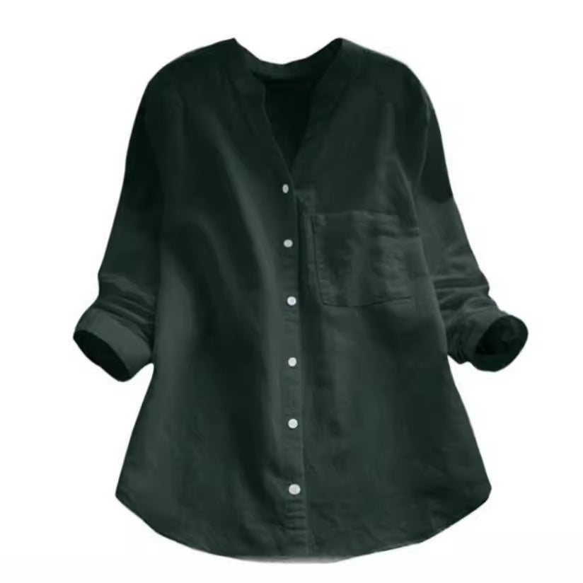 Chemise lin coton femme, coupe décontractée, style élégant.  Texture naturelle, idéale été.
