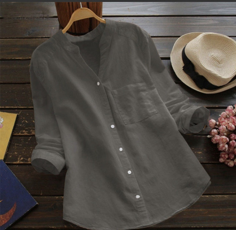 Chemise lin coton femme, coupe décontractée, style élégant.  Texture naturelle, idéale été.