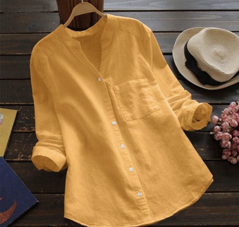 Chemise lin coton femme, coupe décontractée, style élégant.  Texture naturelle, idéale été.