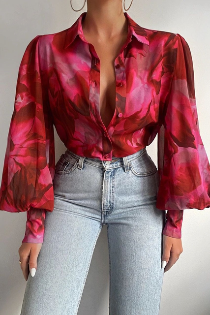 Chemise lin femme, style bohème chic.  Manches longues, imprimé floral vintage.  Tendance et confortable.