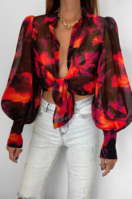 Chemise lin femme, style bohème chic.  Manches longues, imprimé floral vintage.  Tendance et confortable.