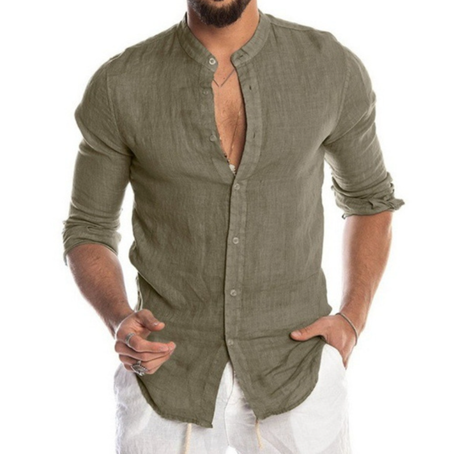 Chemise lin homme, coupe élégante et légère, idéale pour l'été.  Tissu respirant, parfait pour les journées chaudes.