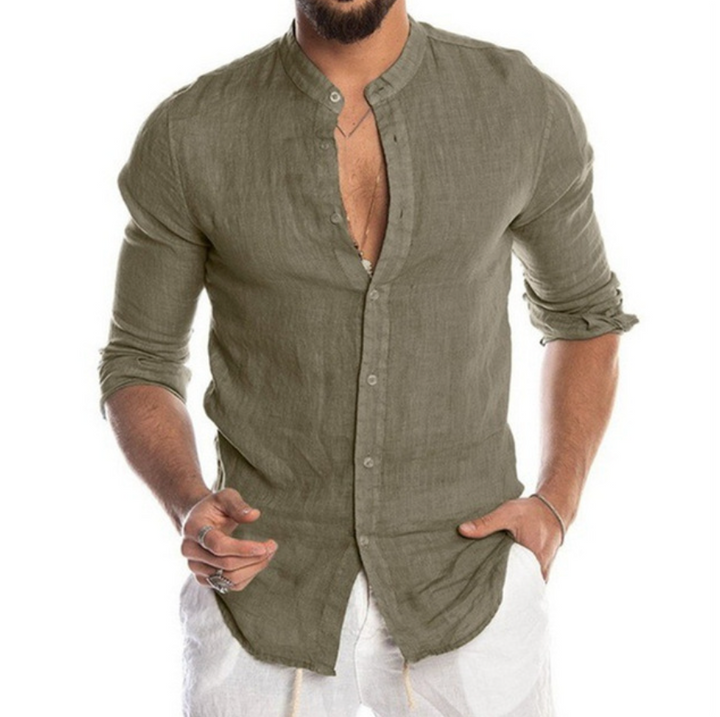Chemise lin homme, coupe élégante et légère, idéale pour l'été.  Tissu respirant, parfait pour les journées chaudes.