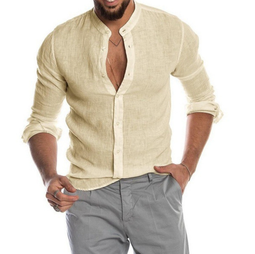 Chemise lin homme, coupe élégante et légère, idéale pour l'été.  Tissu respirant, parfait pour les journées chaudes.