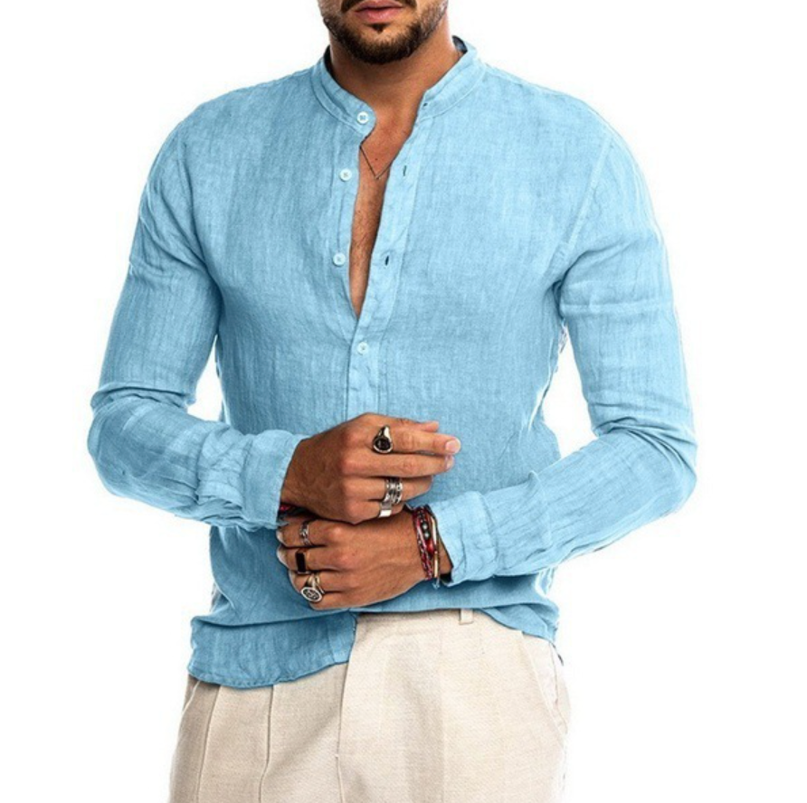Chemise lin homme, coupe élégante et légère, idéale pour l'été.  Tissu respirant, parfait pour les journées chaudes.