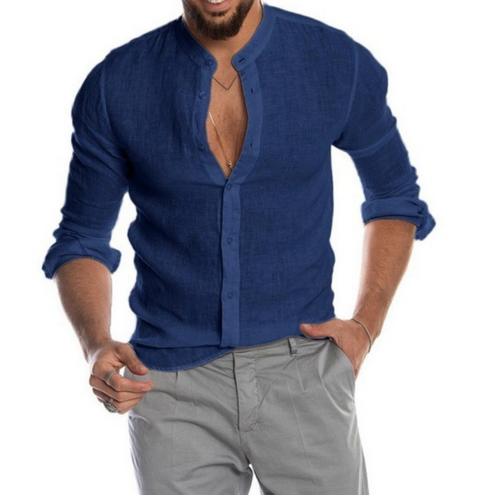 Chemise lin homme, coupe élégante et légère, idéale pour l'été.  Tissu respirant, parfait pour les journées chaudes.