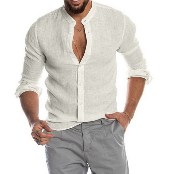 Chemise lin homme, coupe élégante et légère, idéale pour l'été.  Tissu respirant, parfait pour les journées chaudes.