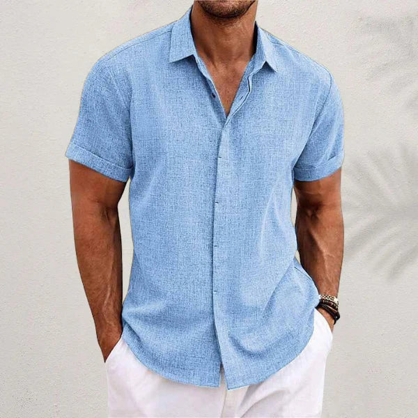 Chemise lin homme été, coupe décontractée.  Tissu léger et respirant, idéale pour les journées chaudes.