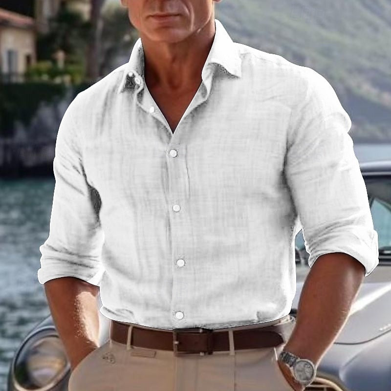 Chemise lin homme été, légère et confortable.  Tissu respirant, coupe élégante, idéale pour les journées chaudes.