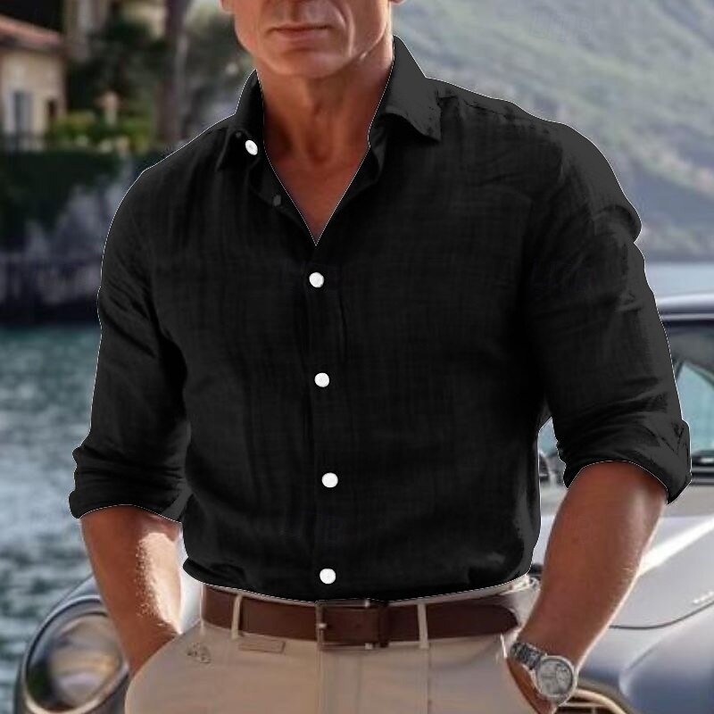 Chemise lin homme été, légère et confortable.  Tissu respirant, coupe élégante, idéale pour les journées chaudes.