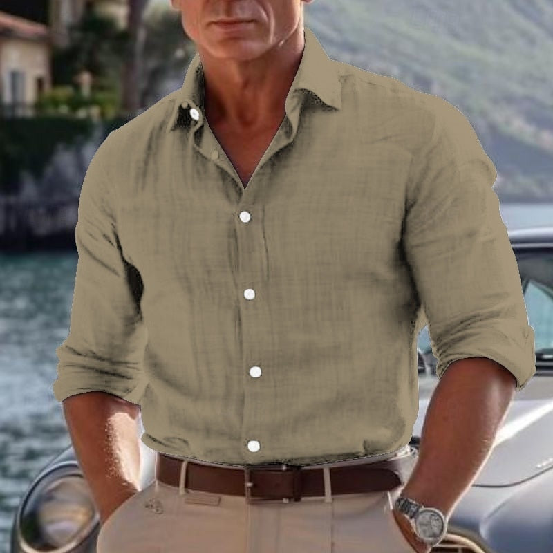 Chemise lin homme été, légère et confortable.  Tissu respirant, coupe élégante, idéale pour les journées chaudes.