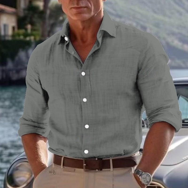 Chemise lin homme été, légère et confortable.  Tissu respirant, coupe élégante, idéale pour les journées chaudes.