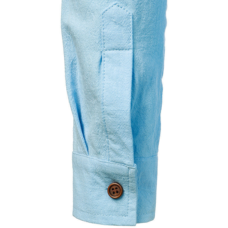 "Chemise lin vintage homme manches longues, style décontracté avec texture naturelle, idéale pour un look chic quotidien"