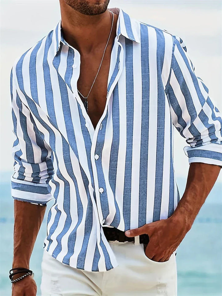 Chemise rayée homme légère et élégante. Idéale pour un style décontracté d'été, confort estival garanti.