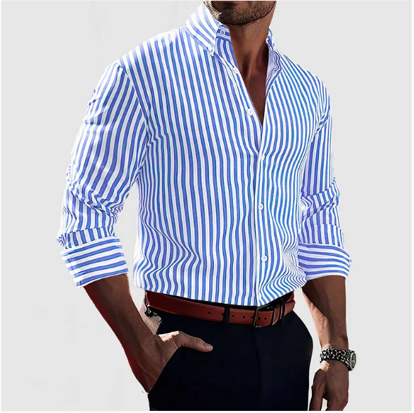 Chemise rayée pour homme, style automne décontracté et élégant. Manches longues, pièce mode polyvalente pour tout quotidien.