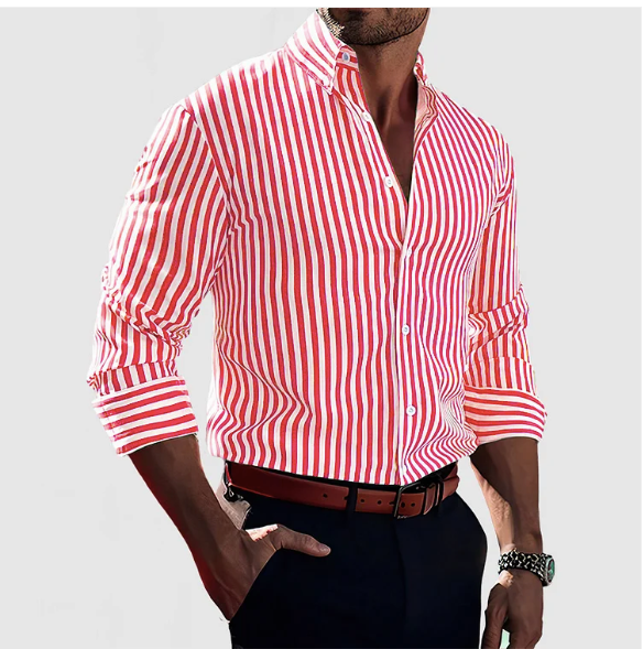 Chemise homme rayée à manches longues, confort et élégance décontractée pour l'automne. Idéale pour un look mode polyvalent.