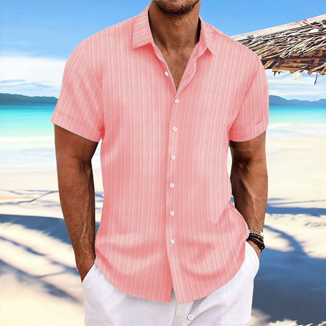 Chemise rayée homme en coton et lin, élégante et intemporelle, parfaite pour un look classique et confortable.
