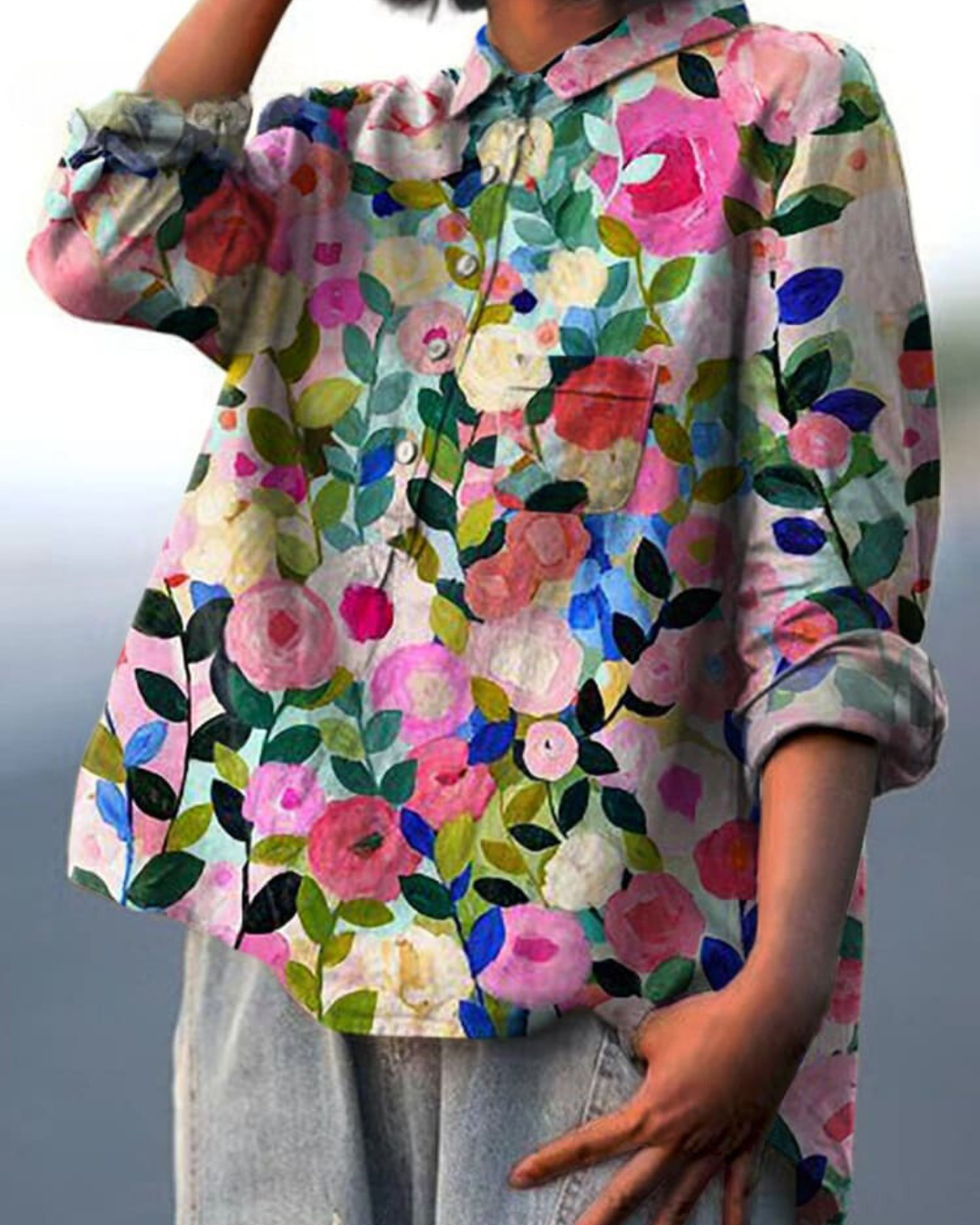 Chemise soie, imprimé floral, coupe flatteuse,  élégante et confortable.