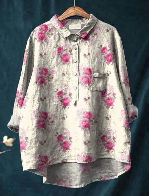 Chemise soie, imprimé floral, coupe flatteuse,  élégante et confortable.