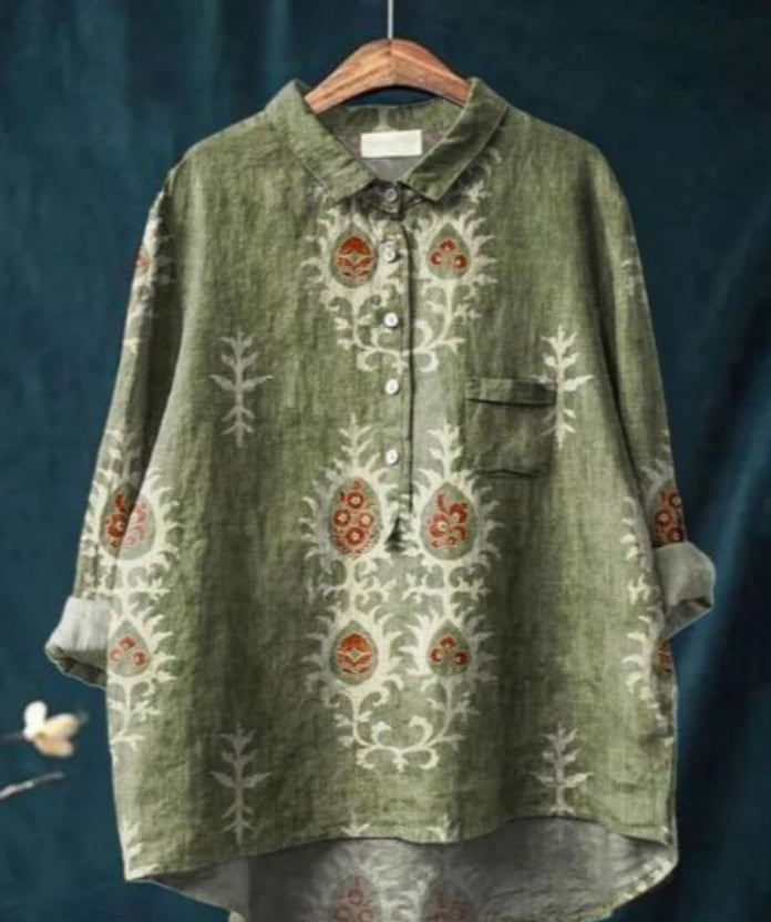 Chemise soie, imprimé floral, coupe flatteuse,  élégante et confortable.