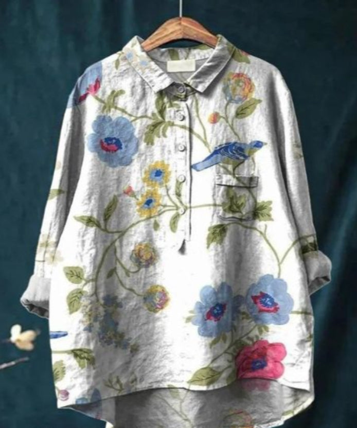 Chemise soie, imprimé floral, coupe flatteuse,  élégante et confortable.