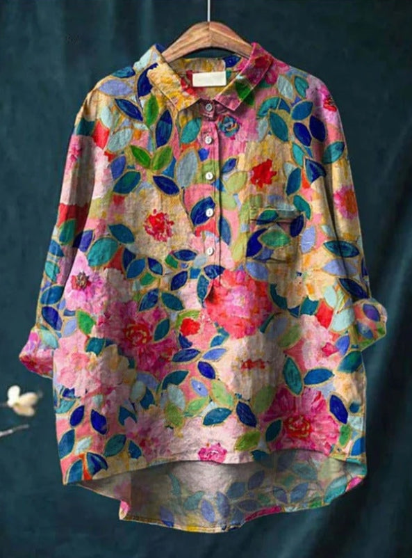 Chemise soie, imprimé floral, coupe flatteuse,  élégante et confortable.