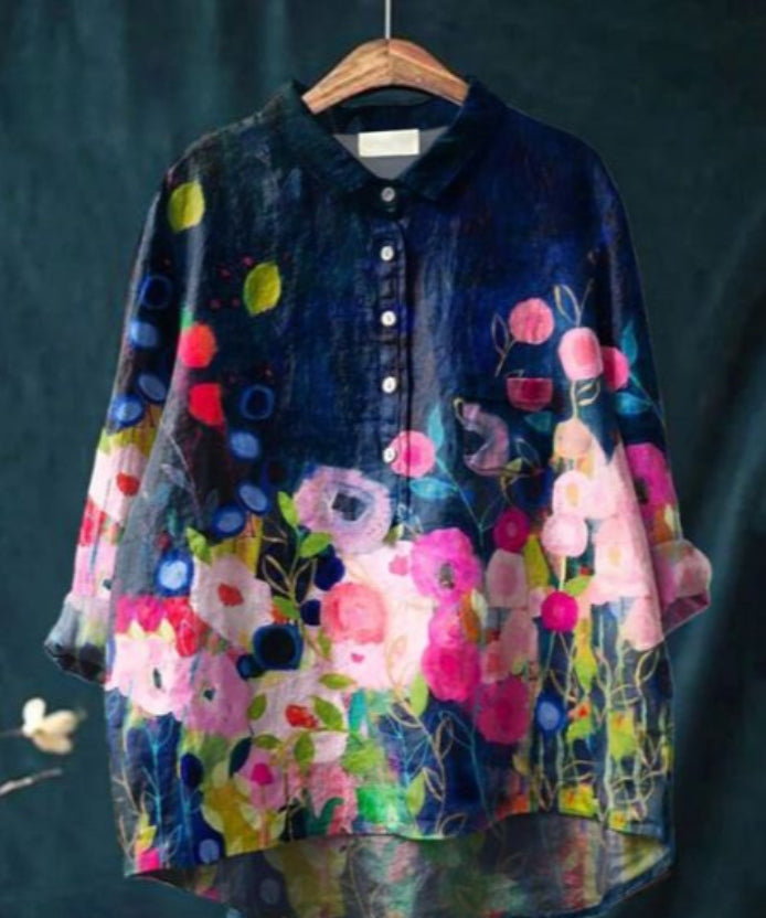 Chemise soie, imprimé floral, coupe flatteuse,  élégante et confortable.