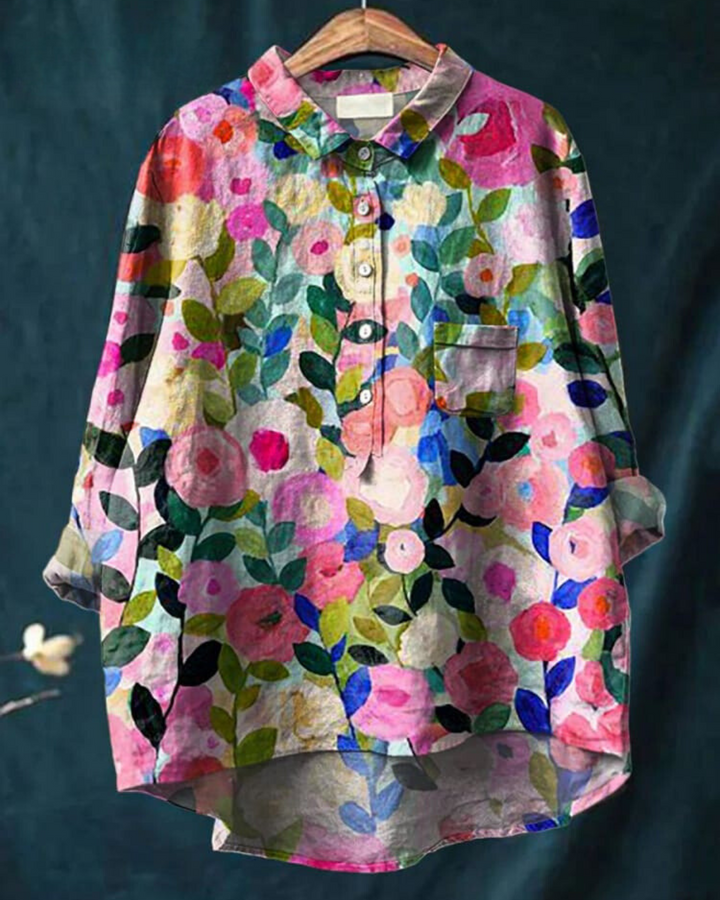 Chemise soie, imprimé floral, coupe flatteuse,  élégante et confortable.