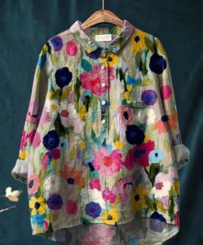 Chemise soie, imprimé floral, coupe flatteuse,  élégante et confortable.
